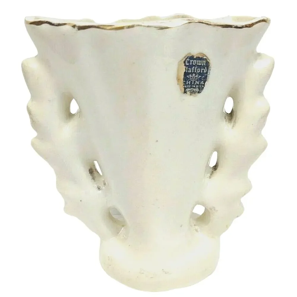 Vintage Staffordshire Style Rose Vase Crown Stafford China 5.5” Tall